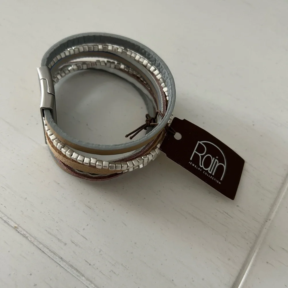 Rain Silver and Tan Leather Bracelet